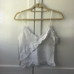White elastic ruffle top